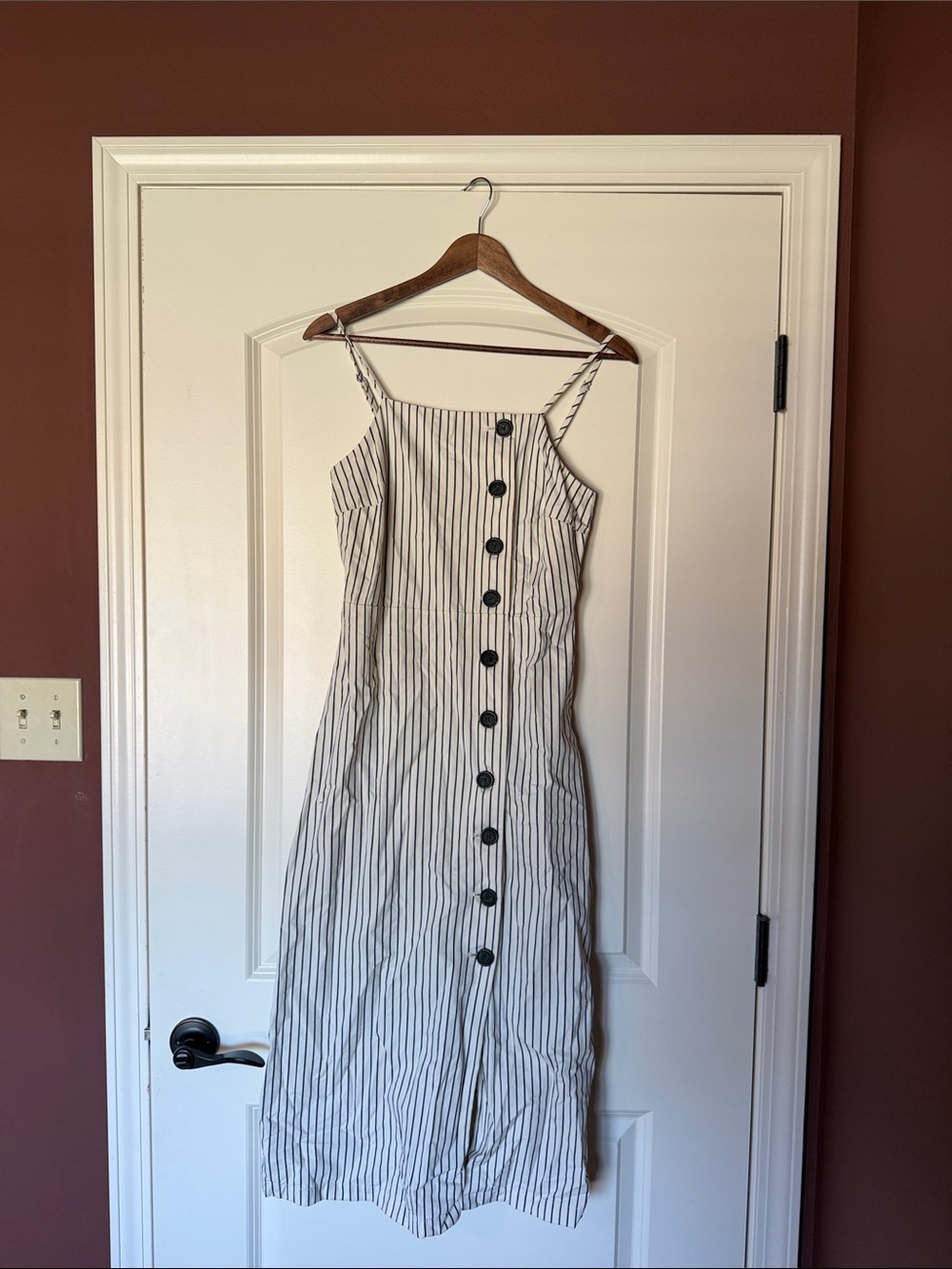 Who What Wear White Midi Dress with Black Pinstripes